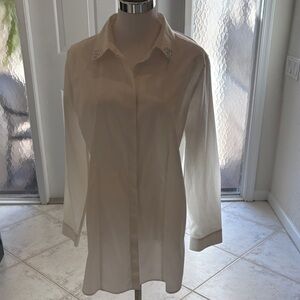 White Long Sleeve Button-Up Tunic Shirt